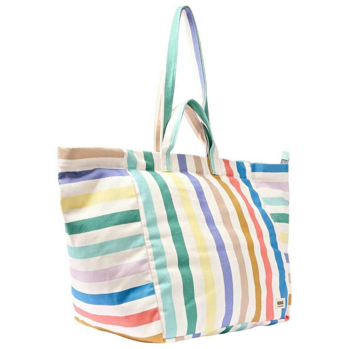 Roka Marylebone Large Cotton Canvas Tote Bag - Pastel Multistripe/White/Blue - Image 3