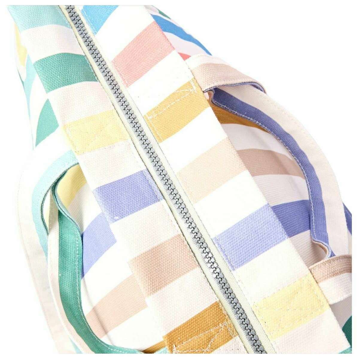 Roka Marylebone Large Cotton Canvas Tote Bag - Pastel Multistripe/White/Blue - Image 5
