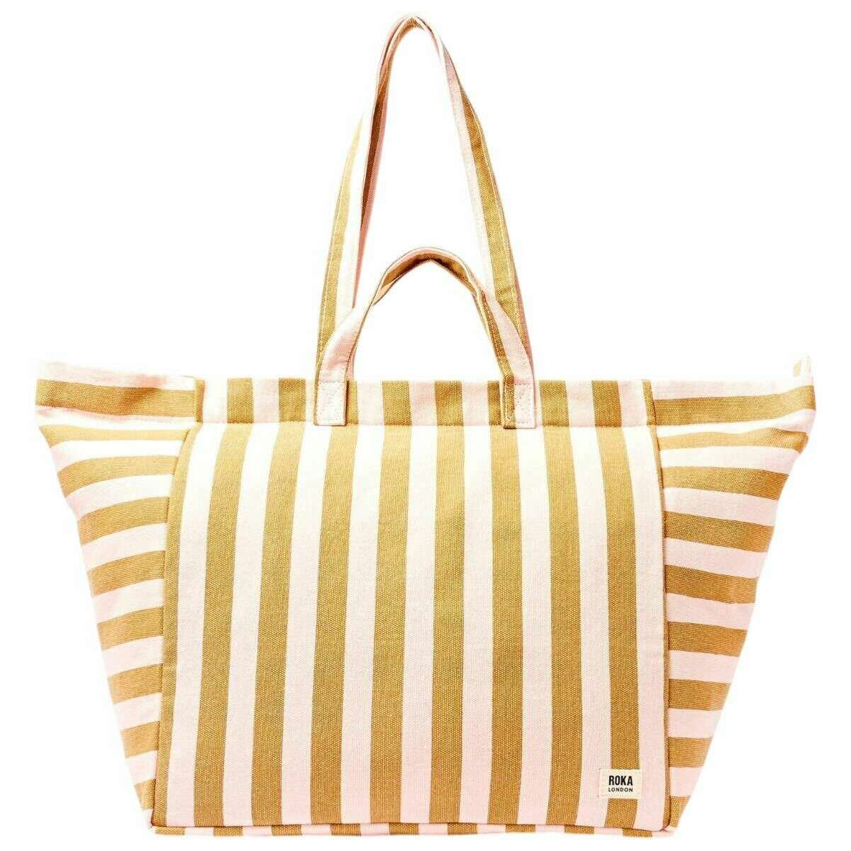 Roka Marylebone Large Cotton Canvas Tote Bag - Rose Gold Stripe