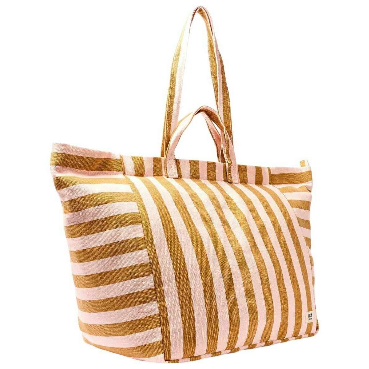 Roka Marylebone Large Cotton Canvas Tote Bag - Rose Gold Stripe - Image 3