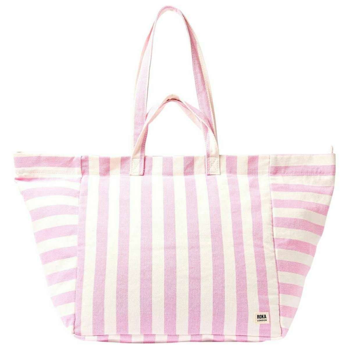 Roka Marylebone Large Cotton Canvas Tote Bag - Sherbet Stripe Pink/White