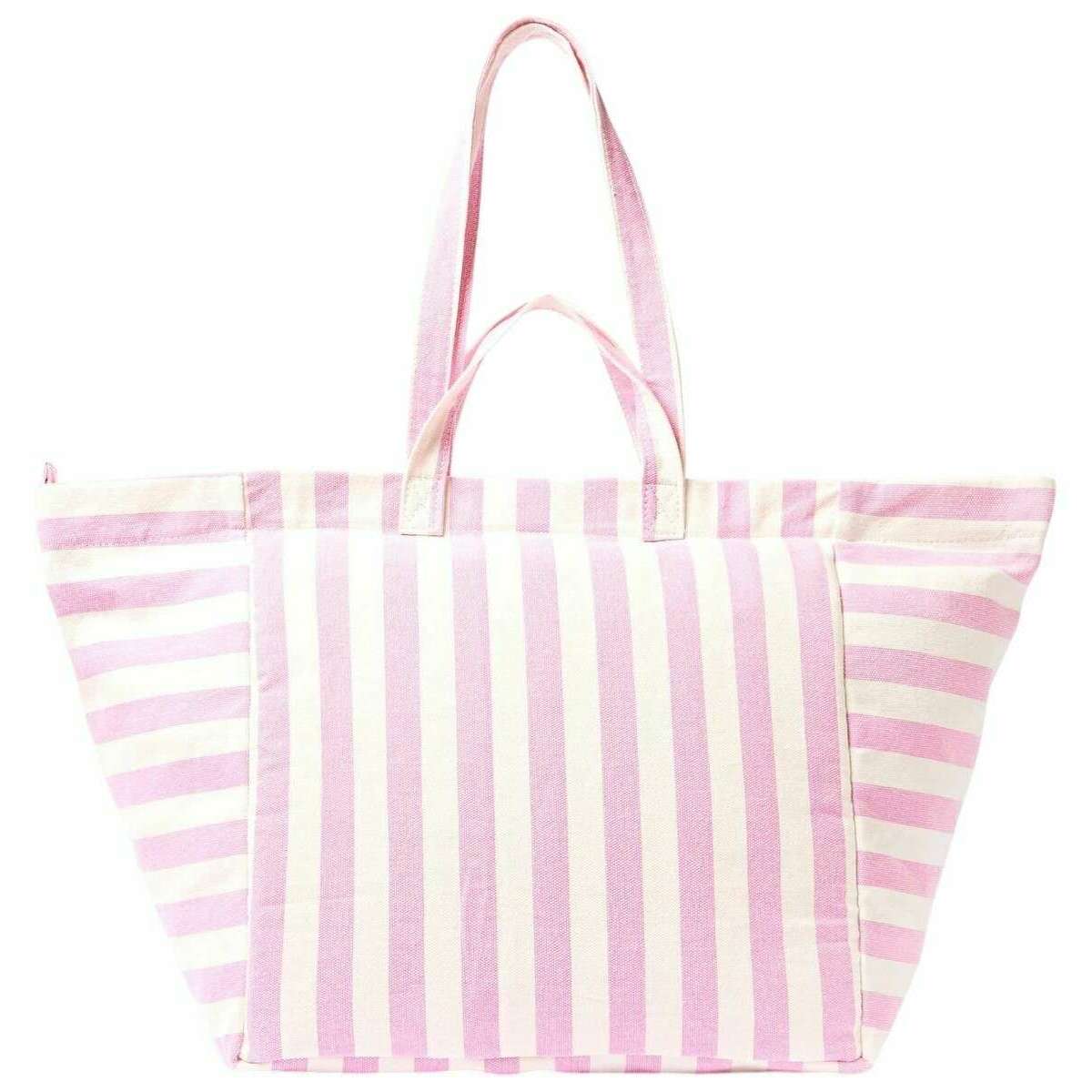 Roka Marylebone Large Cotton Canvas Tote Bag - Sherbet Stripe Pink/White - Image 2