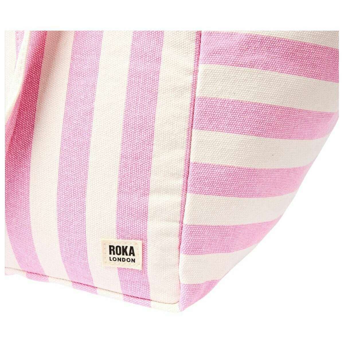 Roka Marylebone Large Cotton Canvas Tote Bag - Sherbet Stripe Pink/White - Image 7