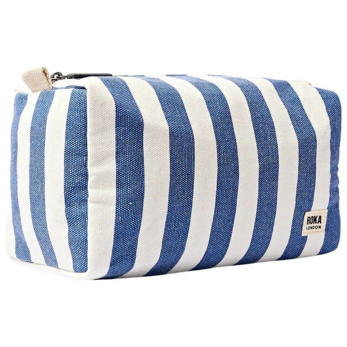 Roka Mayfair Small Cotton Canvas Wash Bag - Denim Stripe Blue/White - Image 3