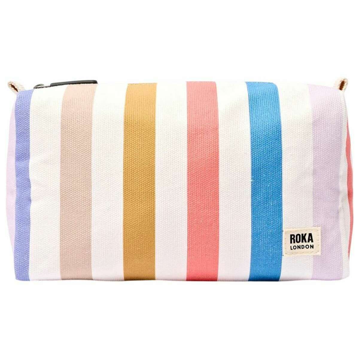 Roka Mayfair Small Cotton Canvas Wash Bag - Pastel Multistripe/White/Blue