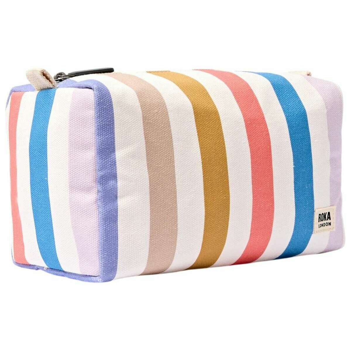 Roka Mayfair Small Cotton Canvas Wash Bag - Pastel Multistripe/White/Blue - Image 3