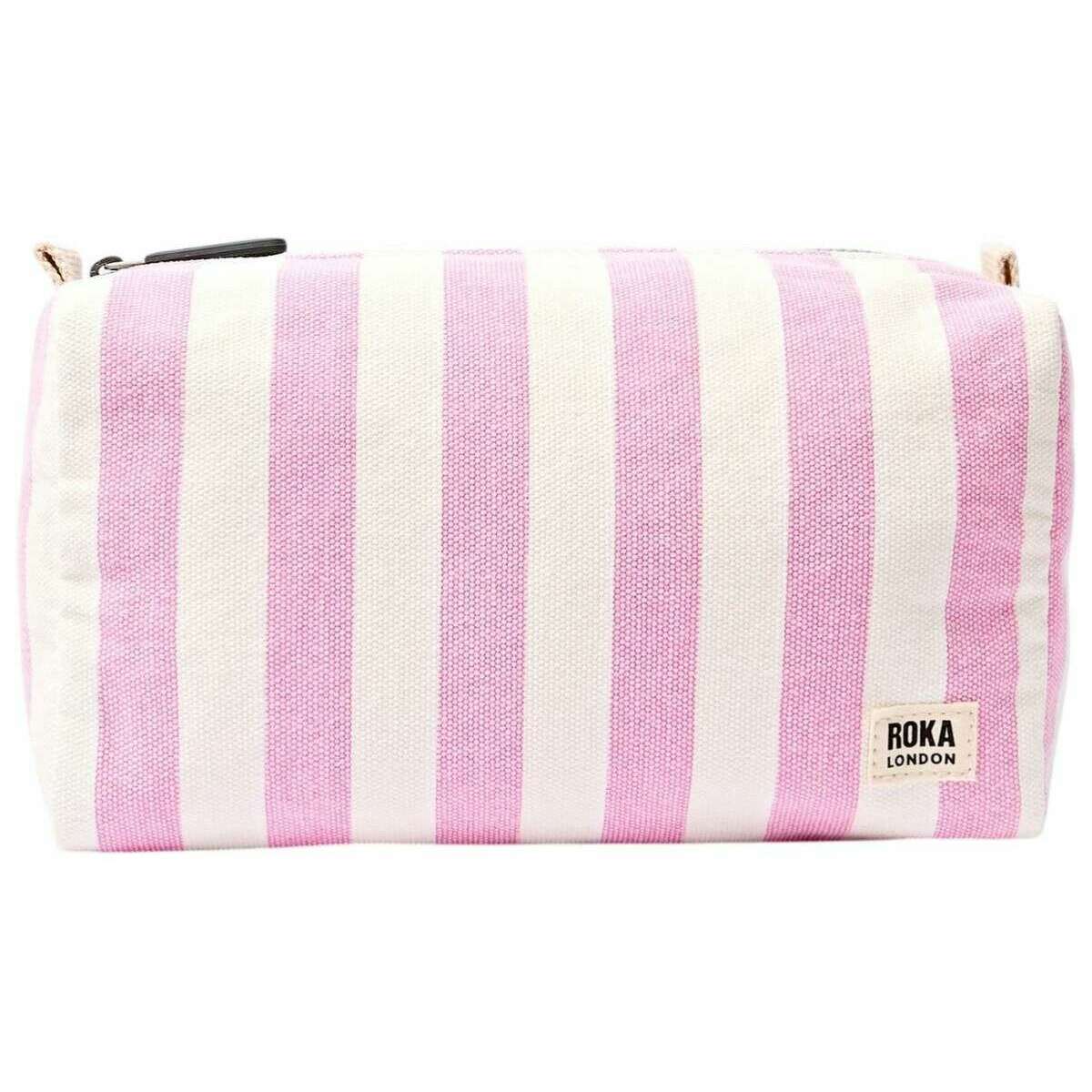 Roka Mayfair Small Cotton Canvas Wash Bag - Sherbet Stripe Pink/White