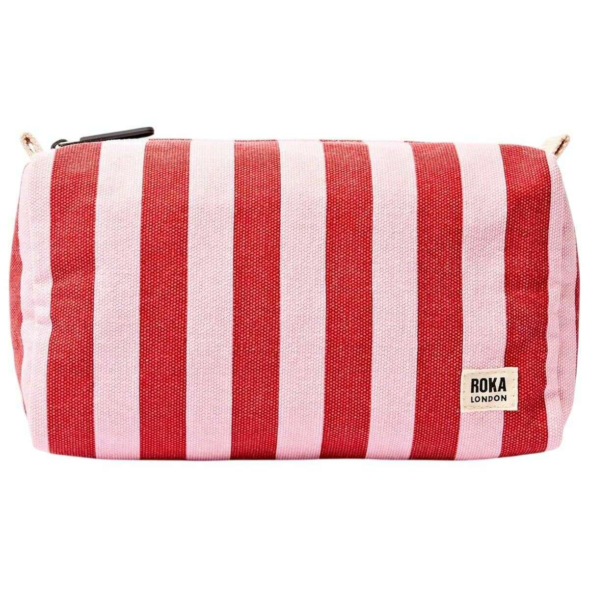 Roka Mayfair Small Cotton Canvas Wash Bag - Strawberry Stripe Pink/White