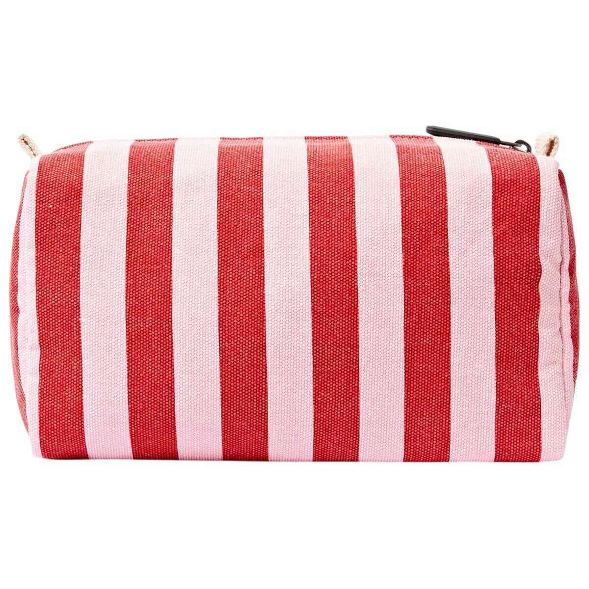 Roka Mayfair Small Cotton Canvas Wash Bag - Strawberry Stripe Pink/White - Image 2