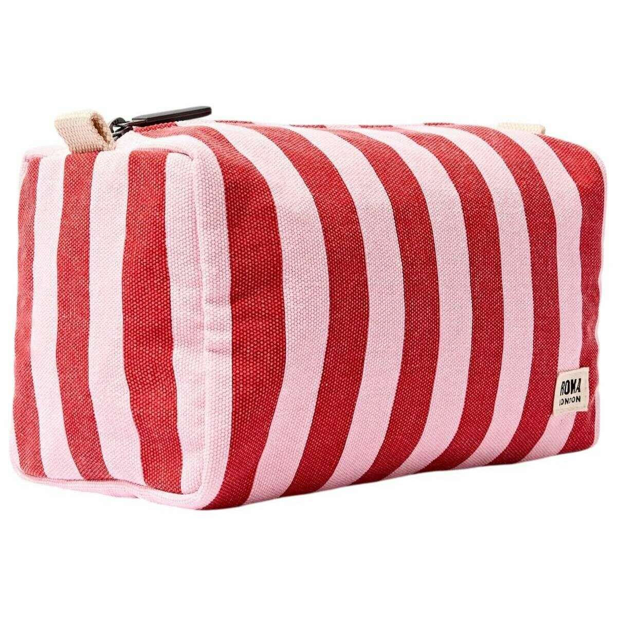 Roka Mayfair Small Cotton Canvas Wash Bag - Strawberry Stripe Pink/White - Image 3
