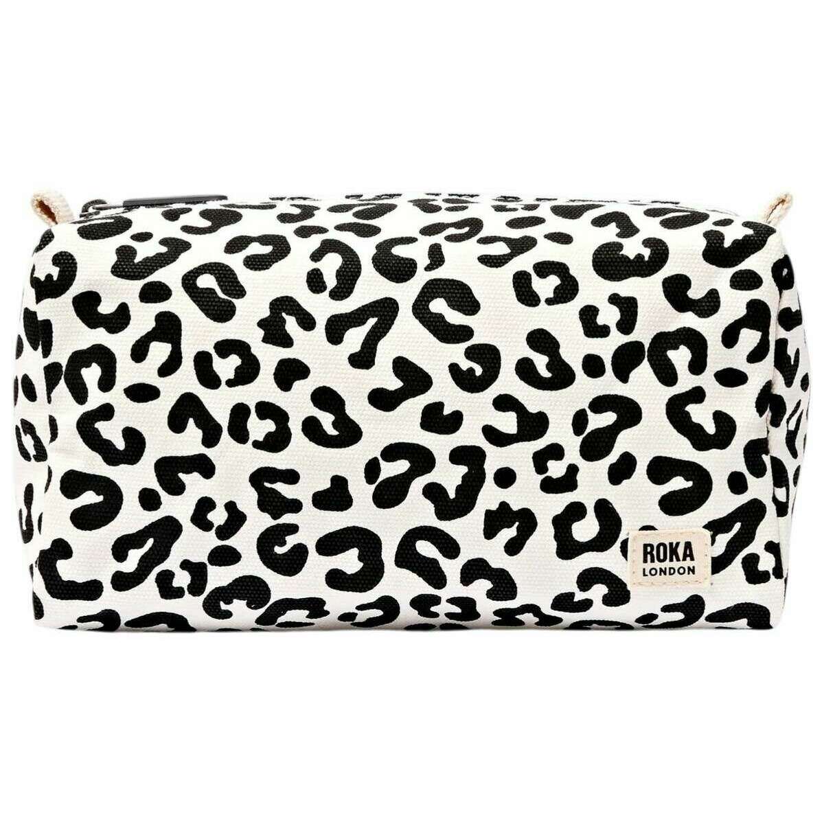 Roka Mayfair Small Cotton Canvas Wash Bag - Summer Leopard White/Black
