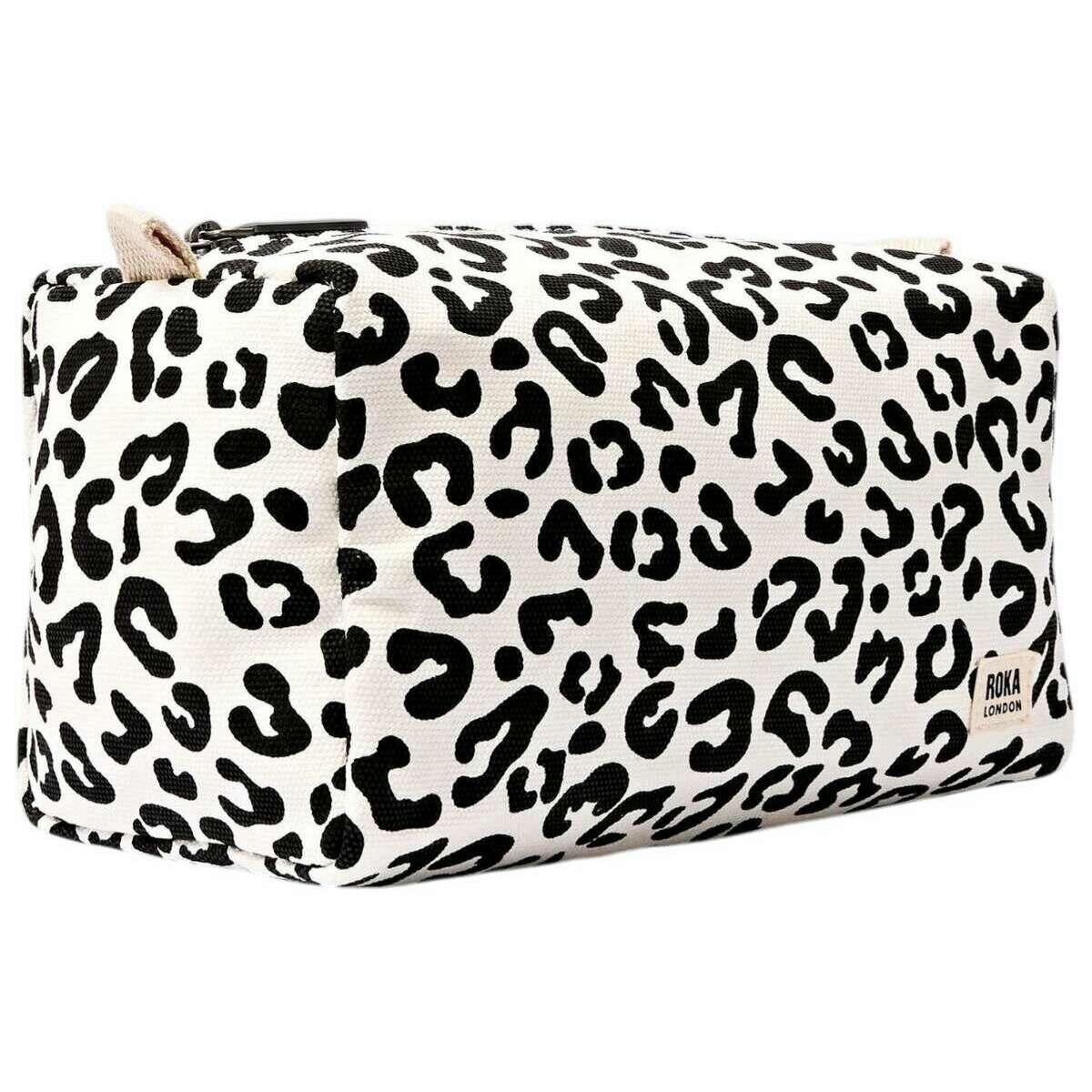 Roka Mayfair Small Cotton Canvas Wash Bag - Summer Leopard White/Black - Image 3