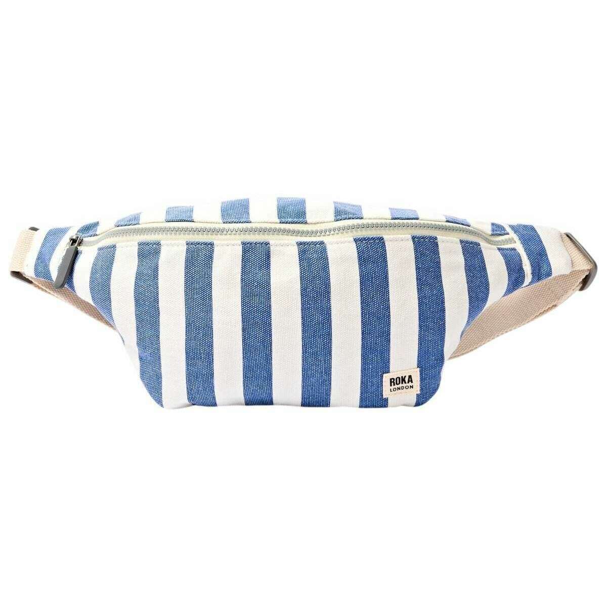 Roka Mill Hill Small Cotton Canvas Crossbody Bag - Denim Stripe Blue/White