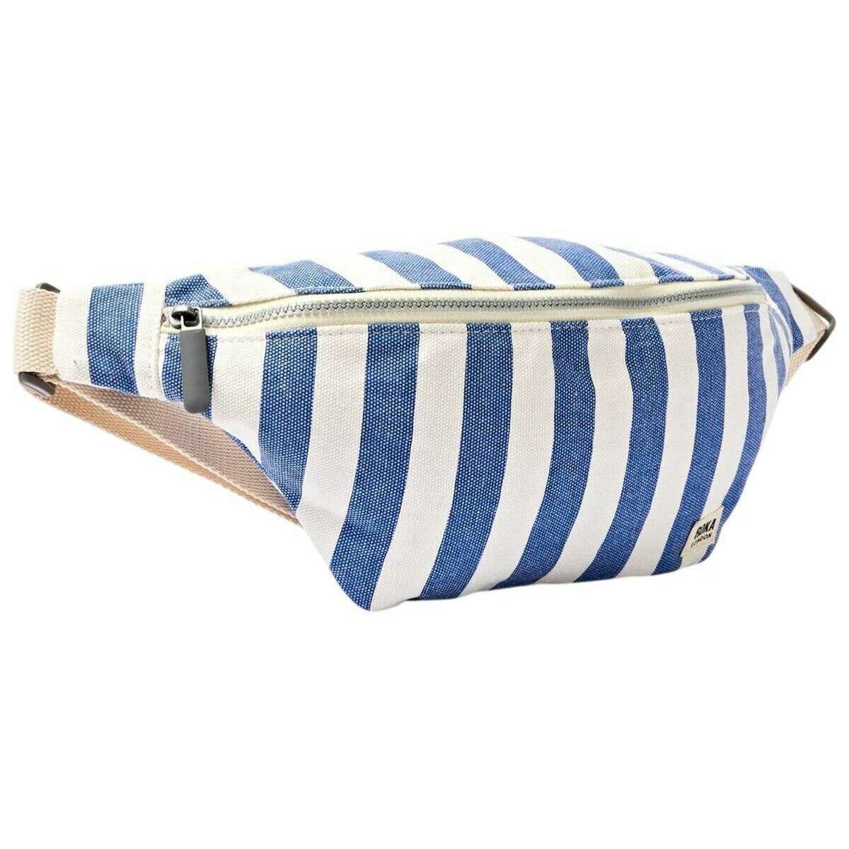 Roka Mill Hill Small Cotton Canvas Crossbody Bag - Denim Stripe Blue/White - Image 3
