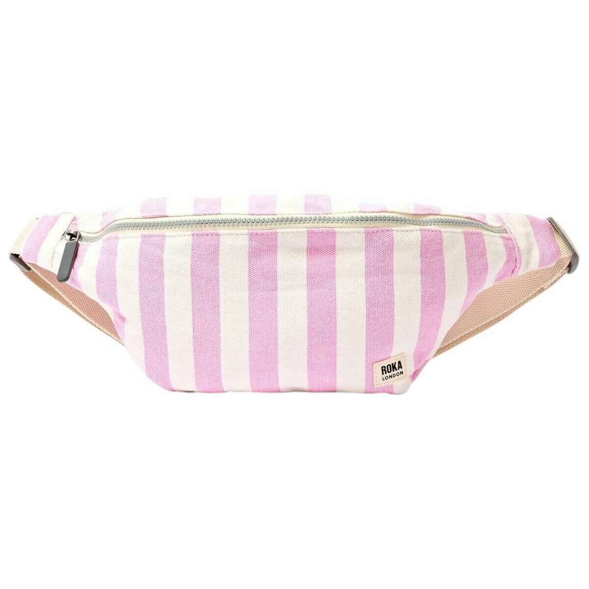 Roka Mill Hill Small Cotton Canvas Crossbody Bag - Sherbet Stripe Pink/White