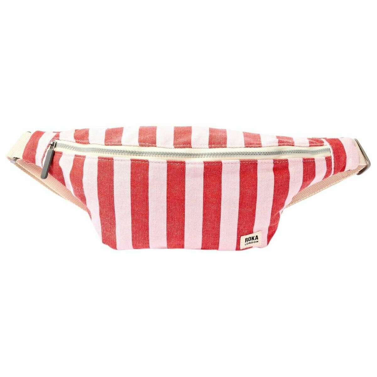 Roka Mill Hill Small Cotton Canvas Crossbody Bag - Strawberry Stripe Pink/White