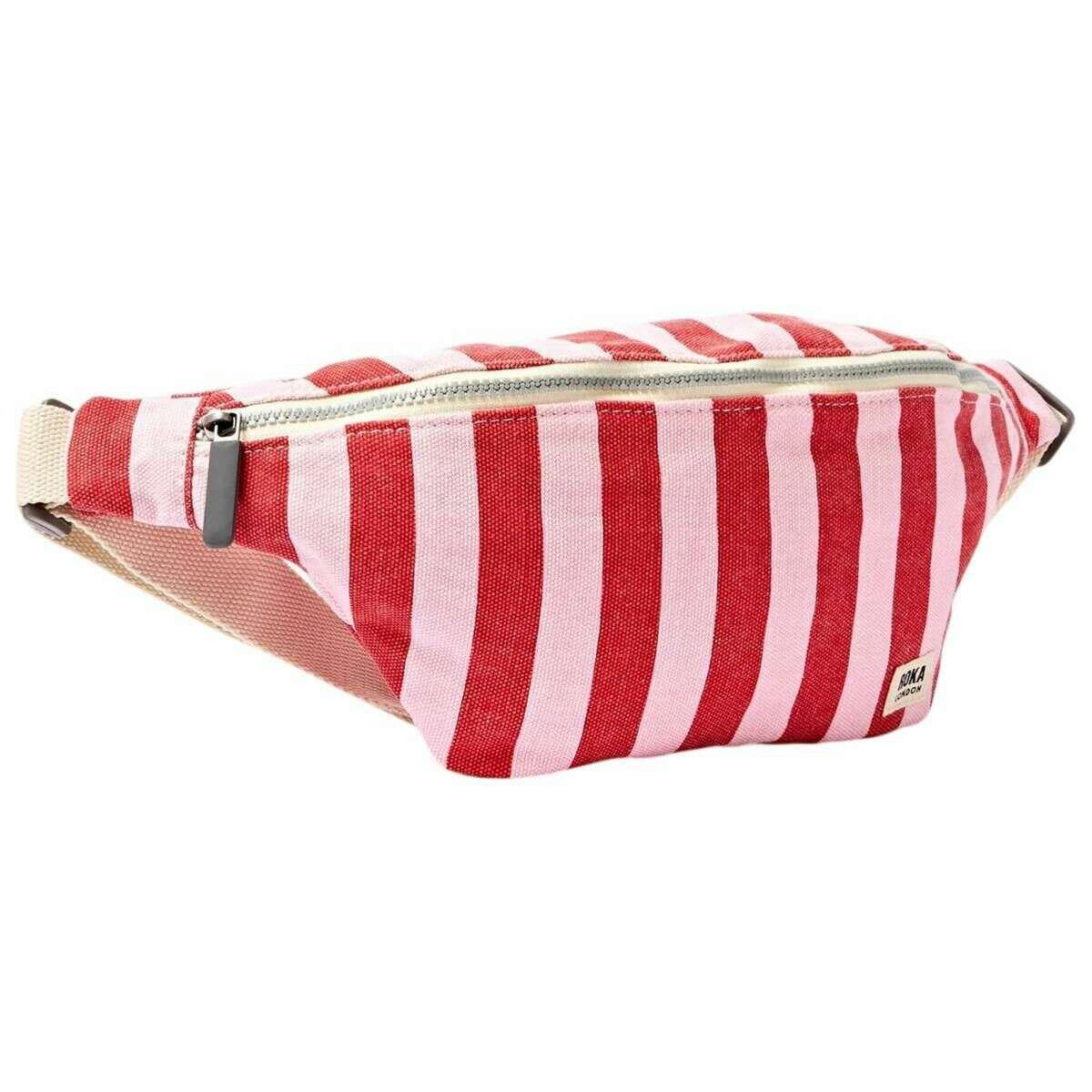 Roka Mill Hill Small Cotton Canvas Crossbody Bag - Strawberry Stripe Pink/White - Image 3