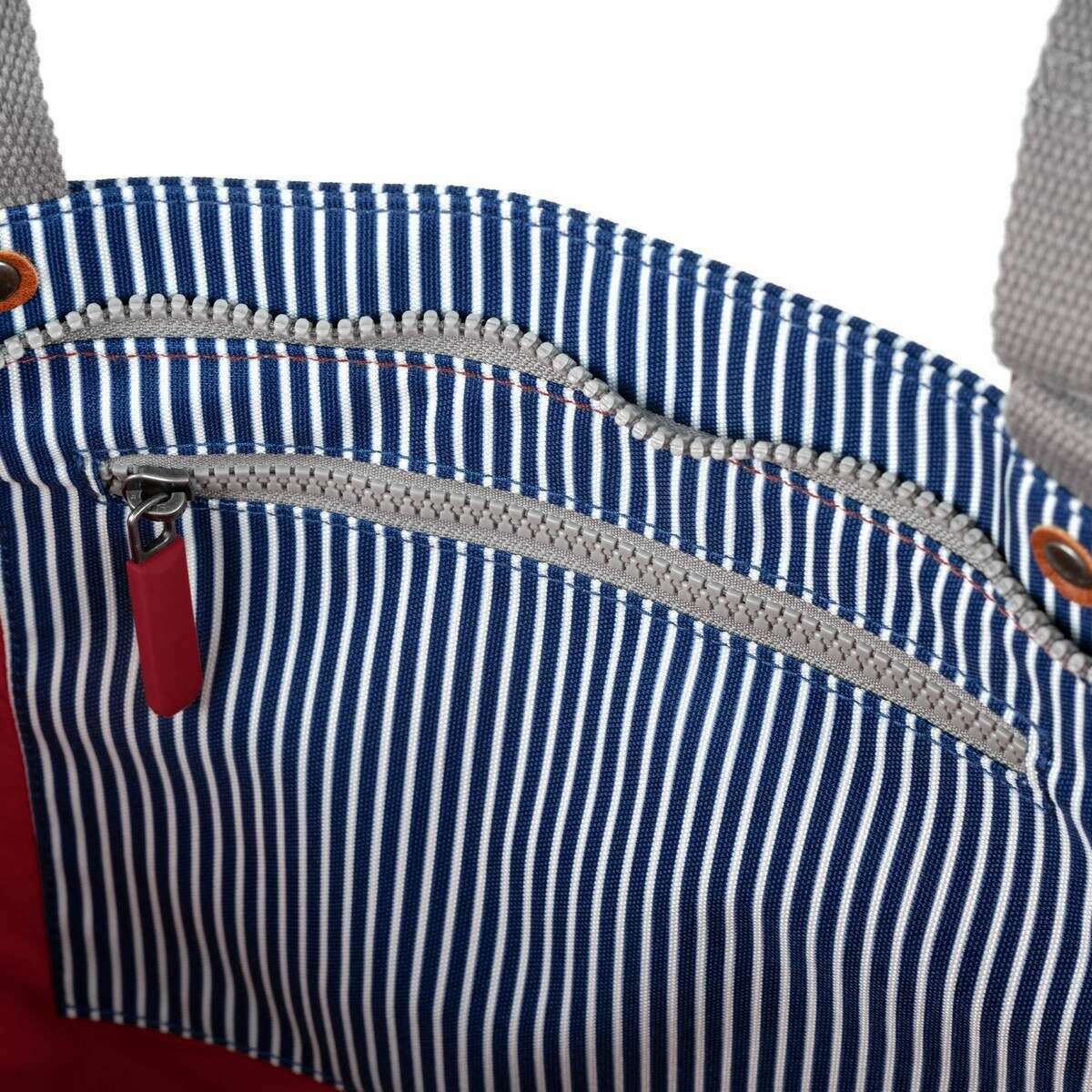 Roka Trafalgar B Medium Hickory with Red Recycled Canvas Tote Bag - Red/Blue/White - Image 4