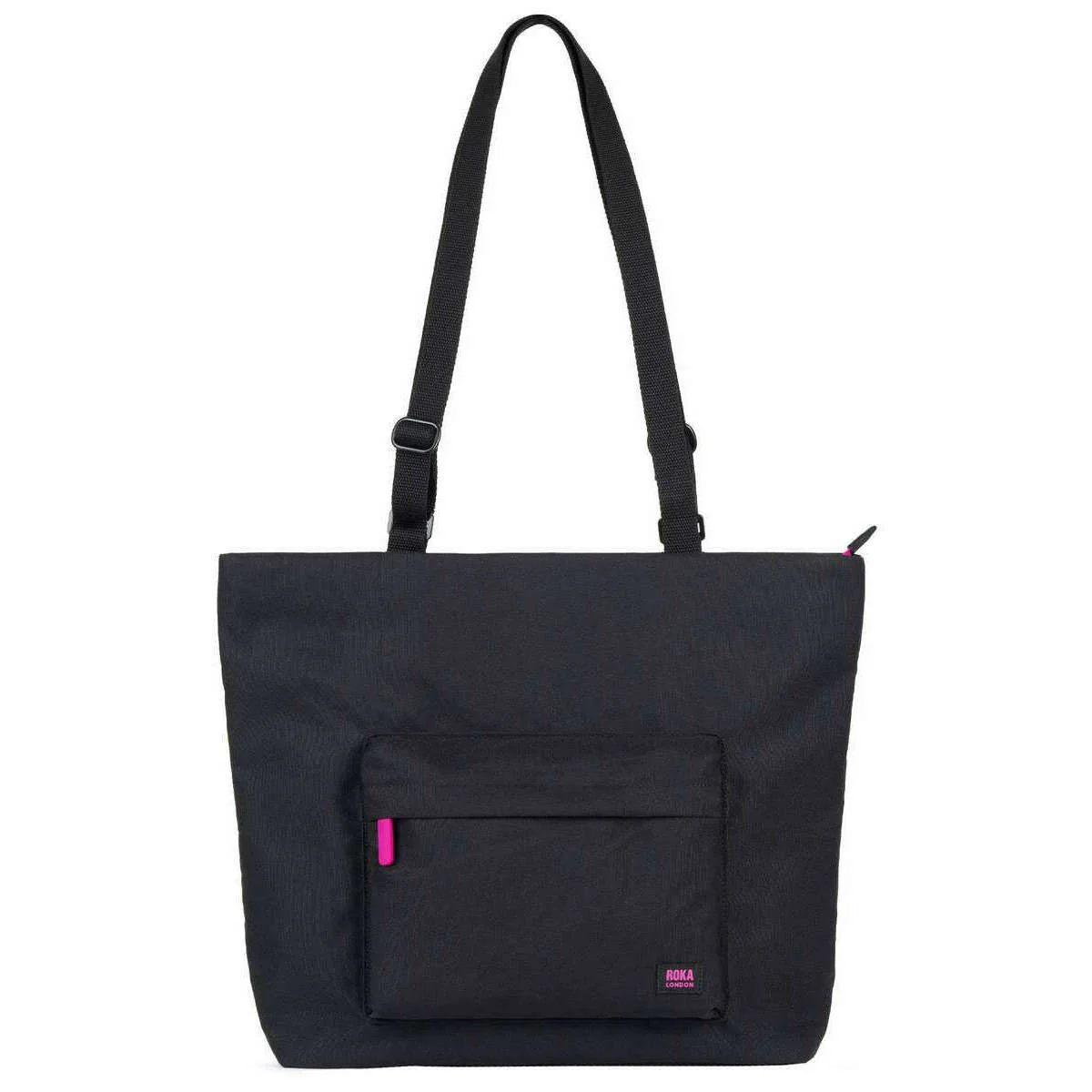 Roka Trafalgar Medium All Black Pink Label Recycled Canvas Crossbody Bag - Black/Pink