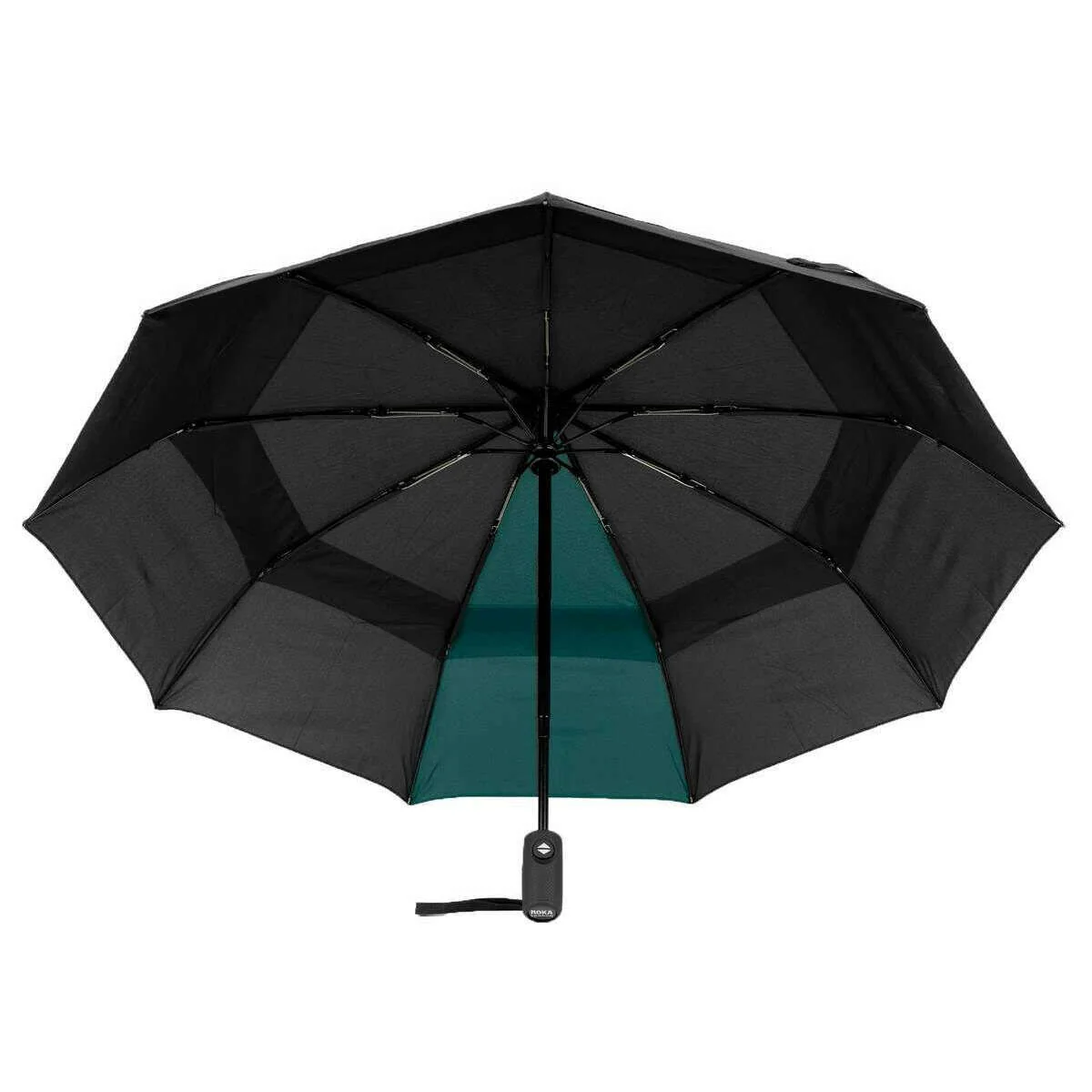 Roka Waterloo Recycled Nylon Umbrella - Black/Teal - Image 2