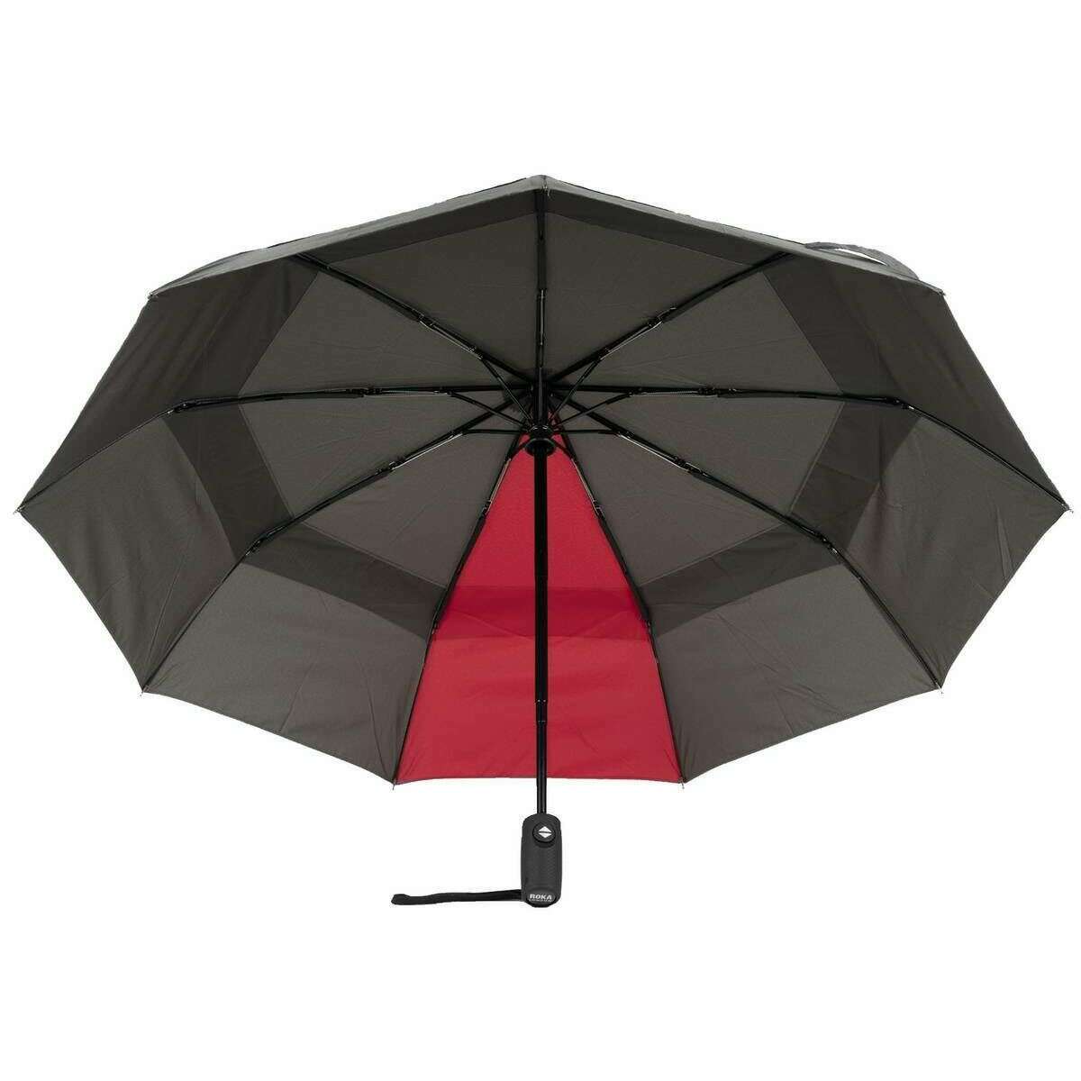Roka Waterloo Recycled Nylon Umbrella - Graphite Grey/Cranberry Red - Image 3