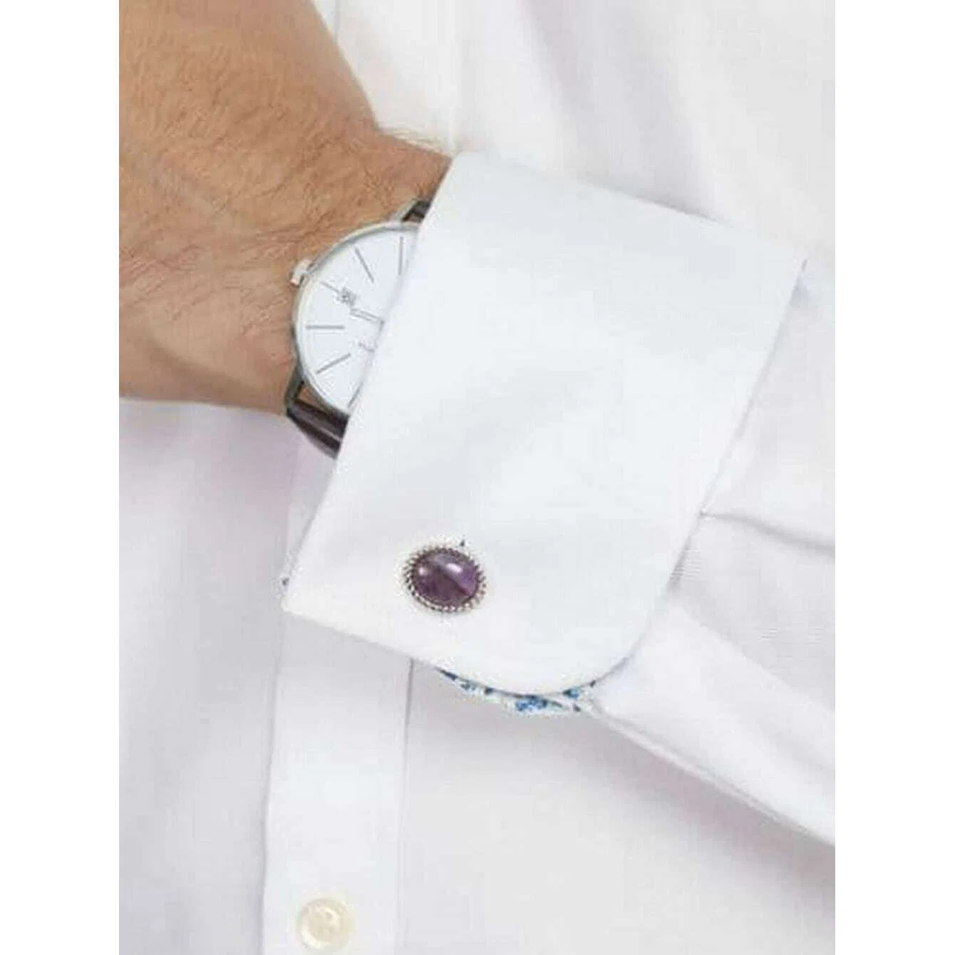 Simon Carter Charles Amethyst Cufflinks - Purple/Silver - Image 5