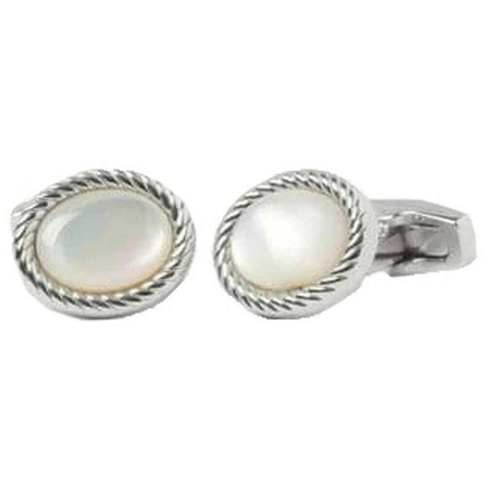 Simon Carter Charles Mother of Pearl Cufflinks - White/Silver - Image 3