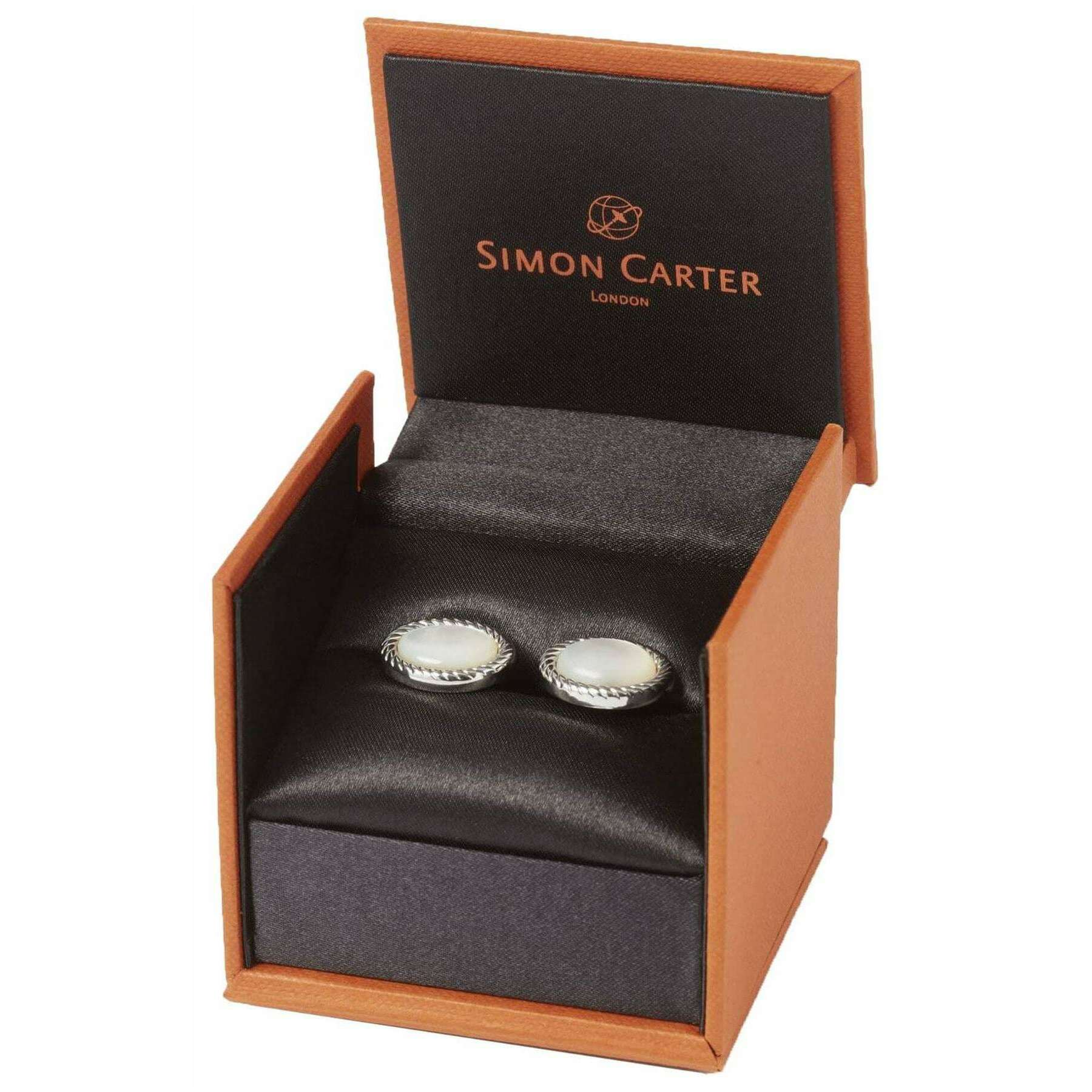 Simon Carter Charles Mother of Pearl Cufflinks - White/Silver - Image 4