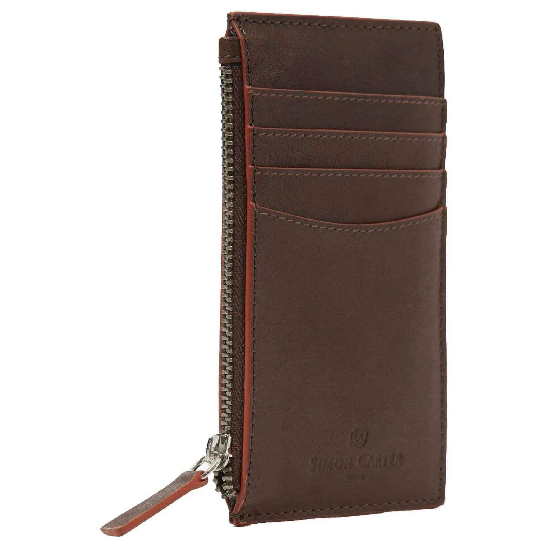 Simon Carter Contrast Edge Zip Credit Card Wallet - Brown/Red - Image 2