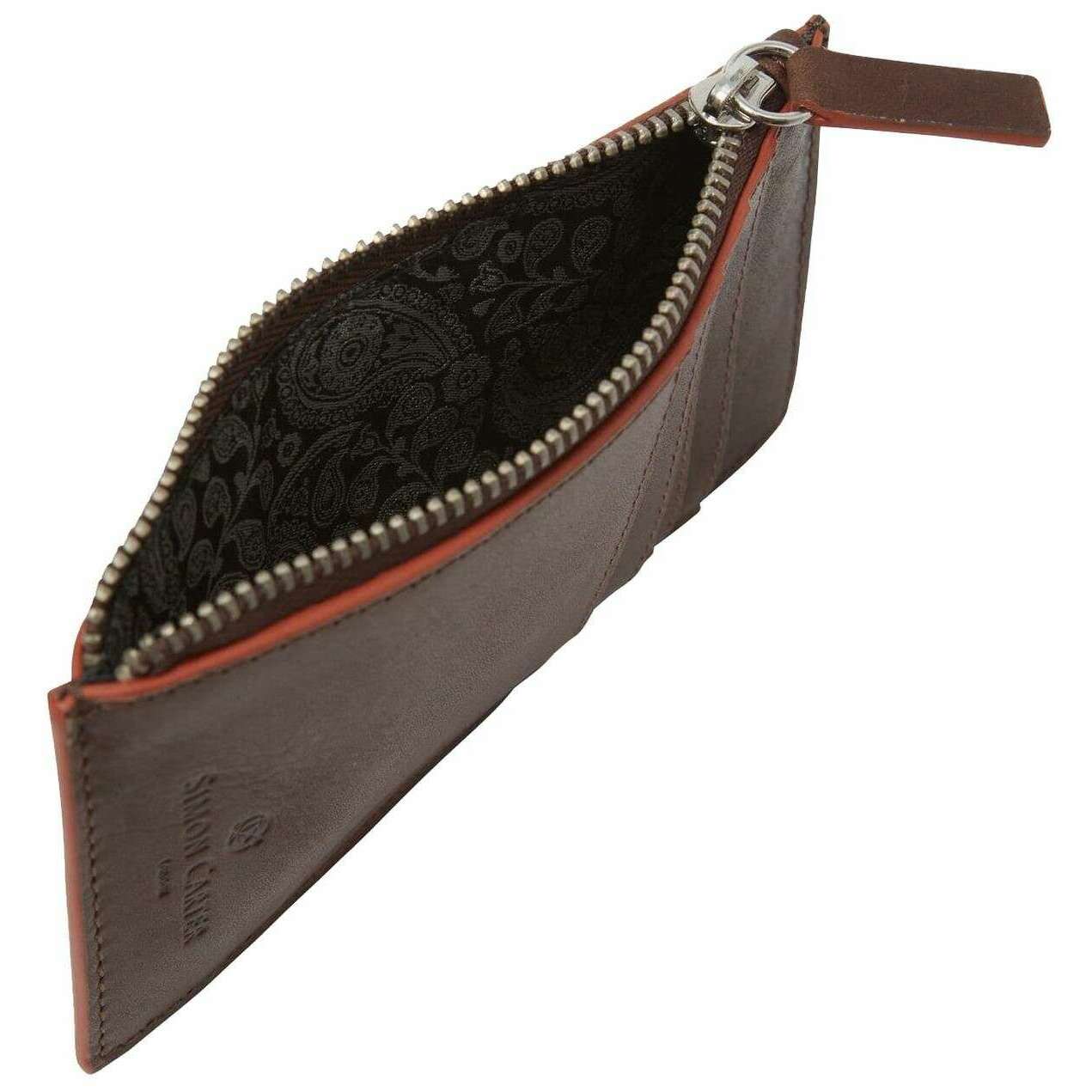 Simon Carter Contrast Edge Zip Credit Card Wallet - Brown/Red - Image 3