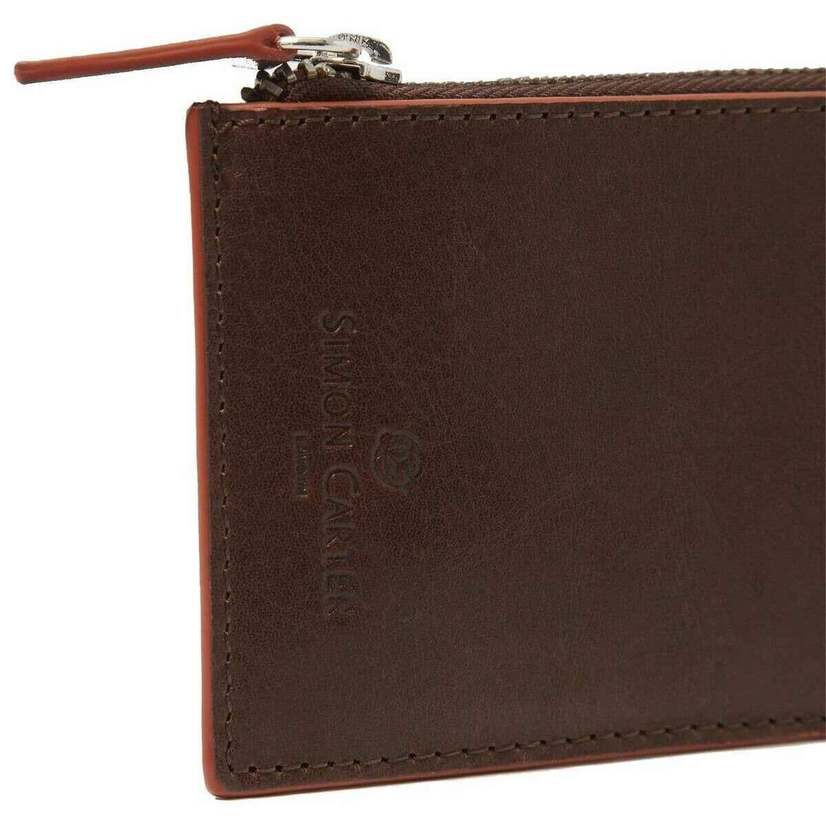 Simon Carter Contrast Edge Zip Credit Card Wallet - Brown/Red - Image 4