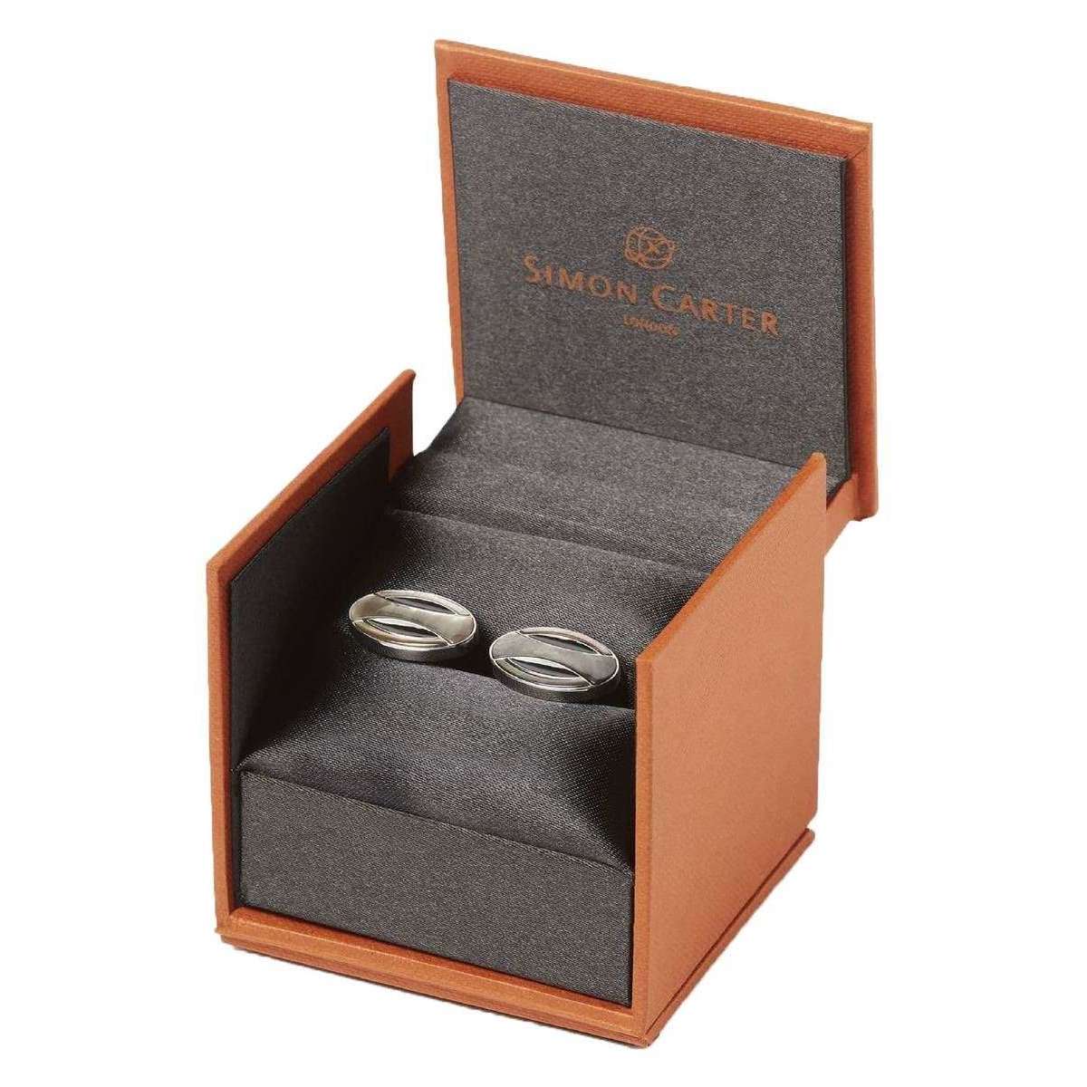 Simon Carter Deco Curve Mother of Pearl Cufflinks - Silver/Black/Grey - Image 2