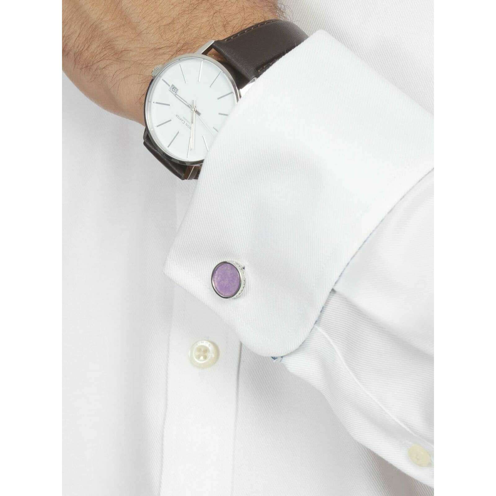 Simon Carter Edward Amethyst Cufflinks - Purple/Silver - Image 5