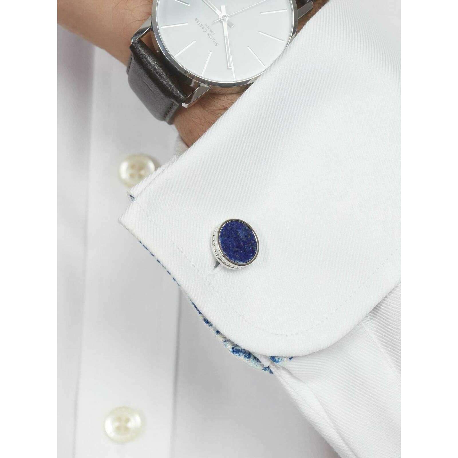 Simon Carter Edward Lapis Lazuli Cufflinks - Blue/Silver - Image 5