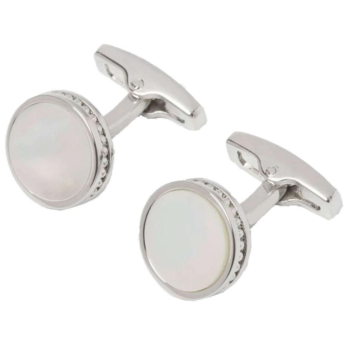 Simon Carter Edward Mother of Pearl Cufflinks - White/Silver - Image 3