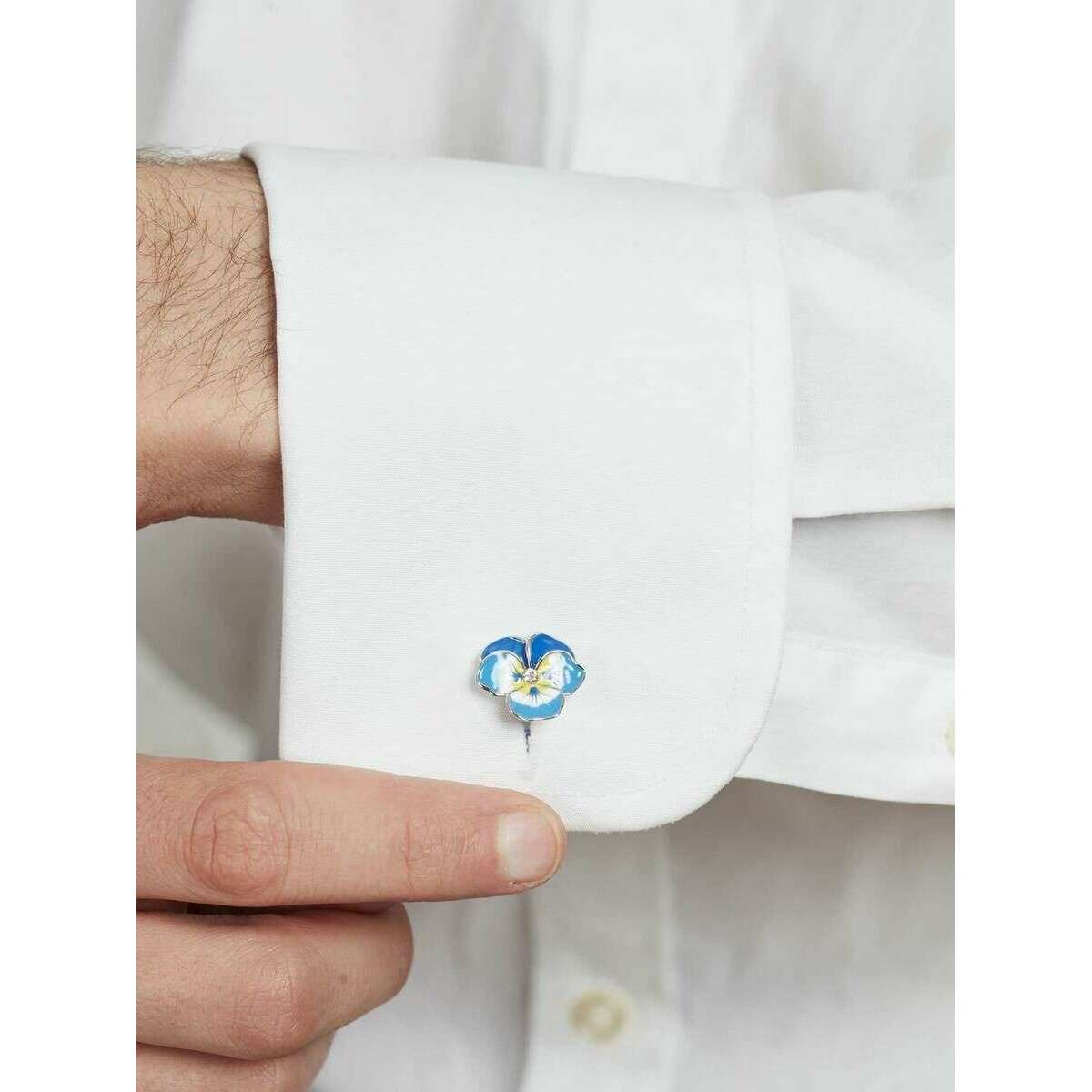 Simon Carter English Country Garden Pansy Cufflinks - Blue/Silver - Image 4