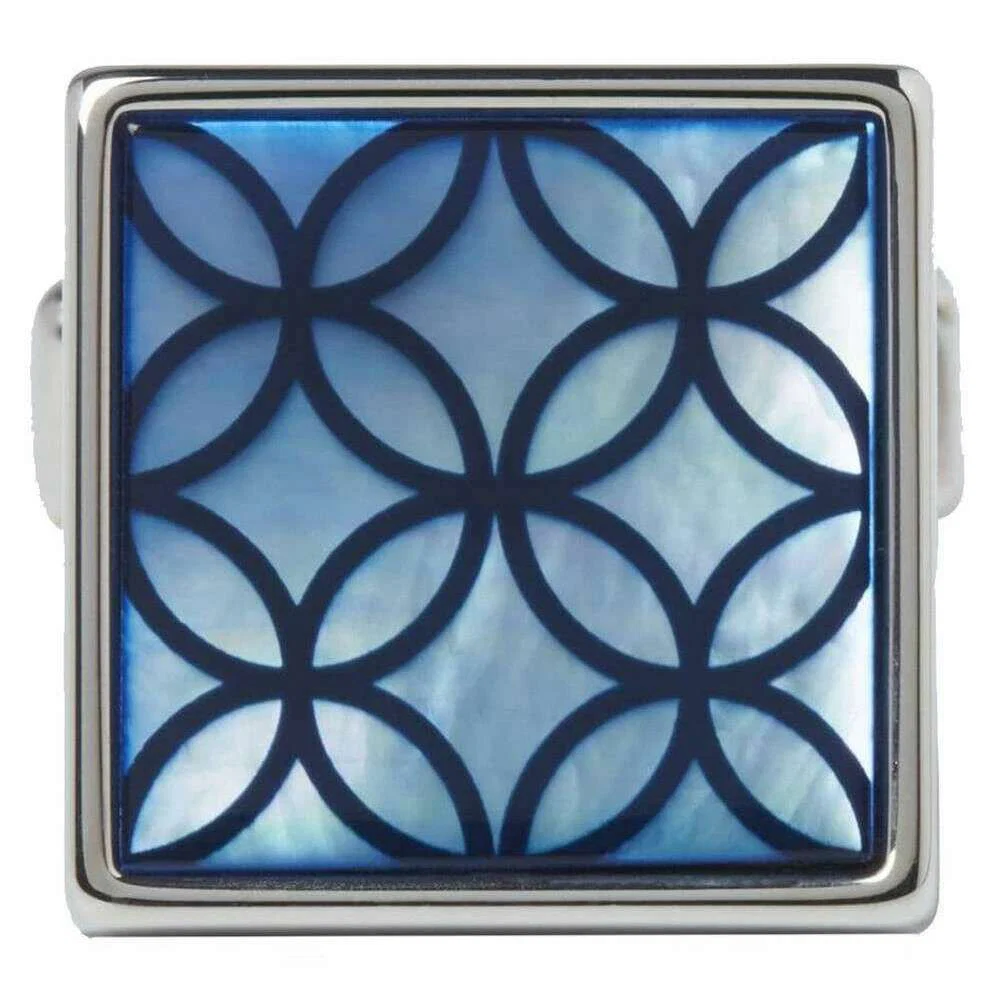 Simon Carter Geo Petal Mother of Pearl Cufflinks - Blue/Silver - Image 2