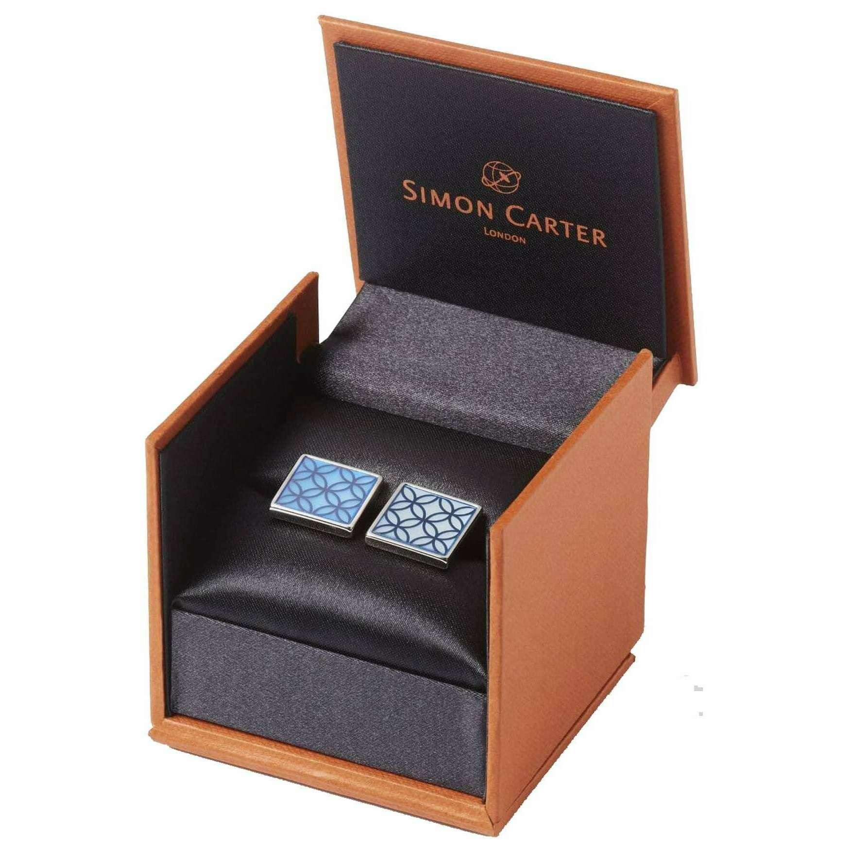 Simon Carter Geo Petal Mother of Pearl Cufflinks - Blue/Silver - Image 3
