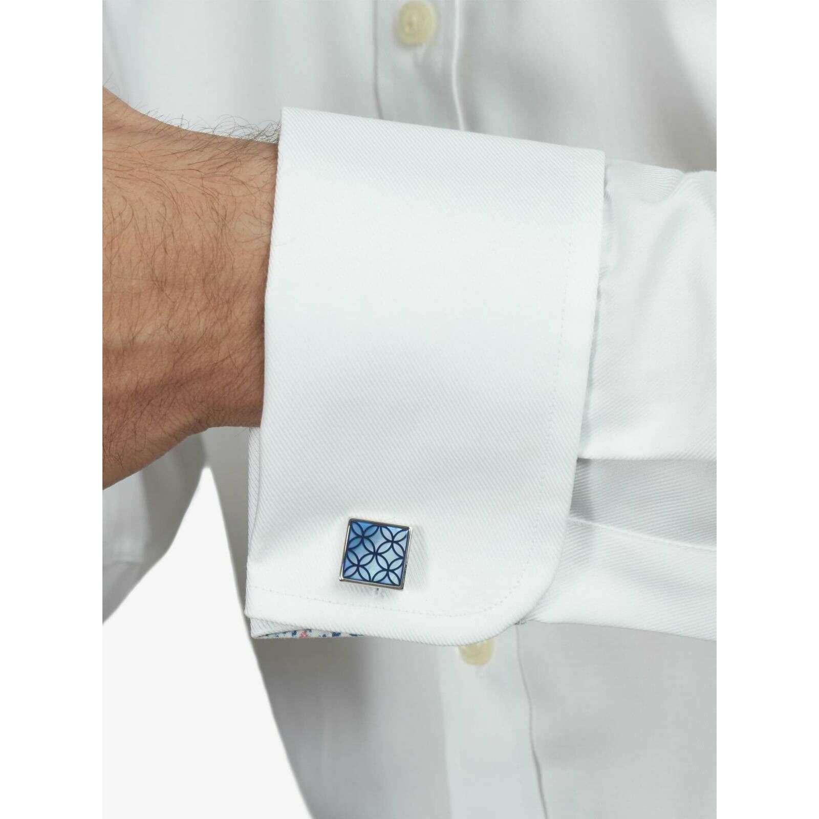 Simon Carter Geo Petal Mother of Pearl Cufflinks - Blue/Silver - Image 4