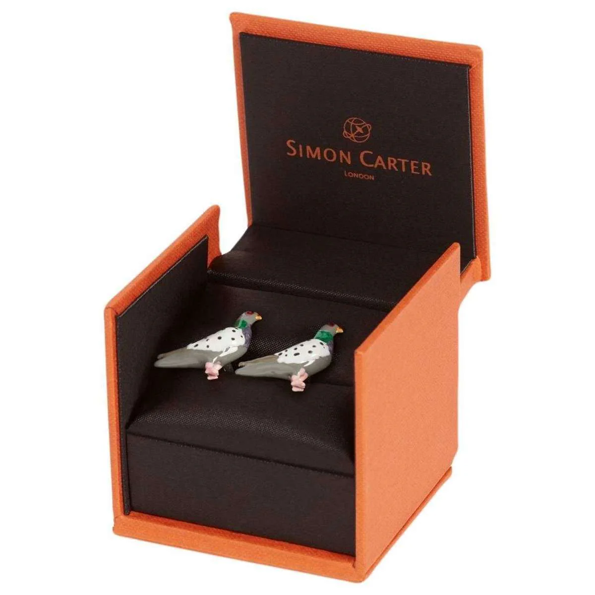Simon Carter London Enamel Pigeon Cufflinks - Silver/Green - Image 2