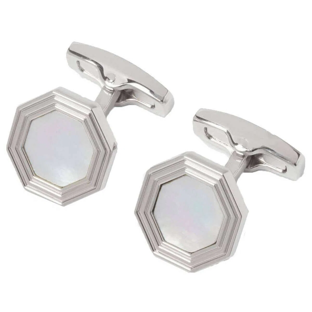 Simon Carter Monty Mother of Pearl Cufflinks - White/Silver - Image 3