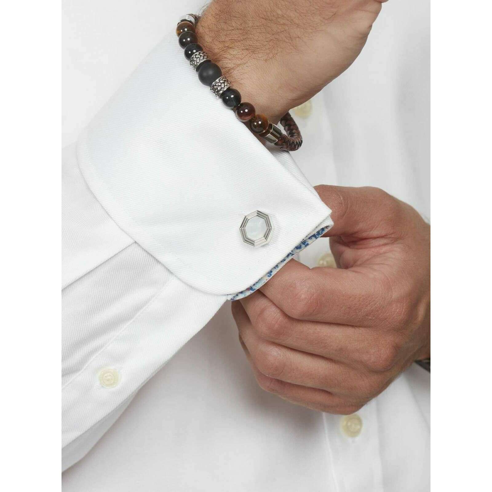 Simon Carter Monty Mother of Pearl Cufflinks - White/Silver - Image 5