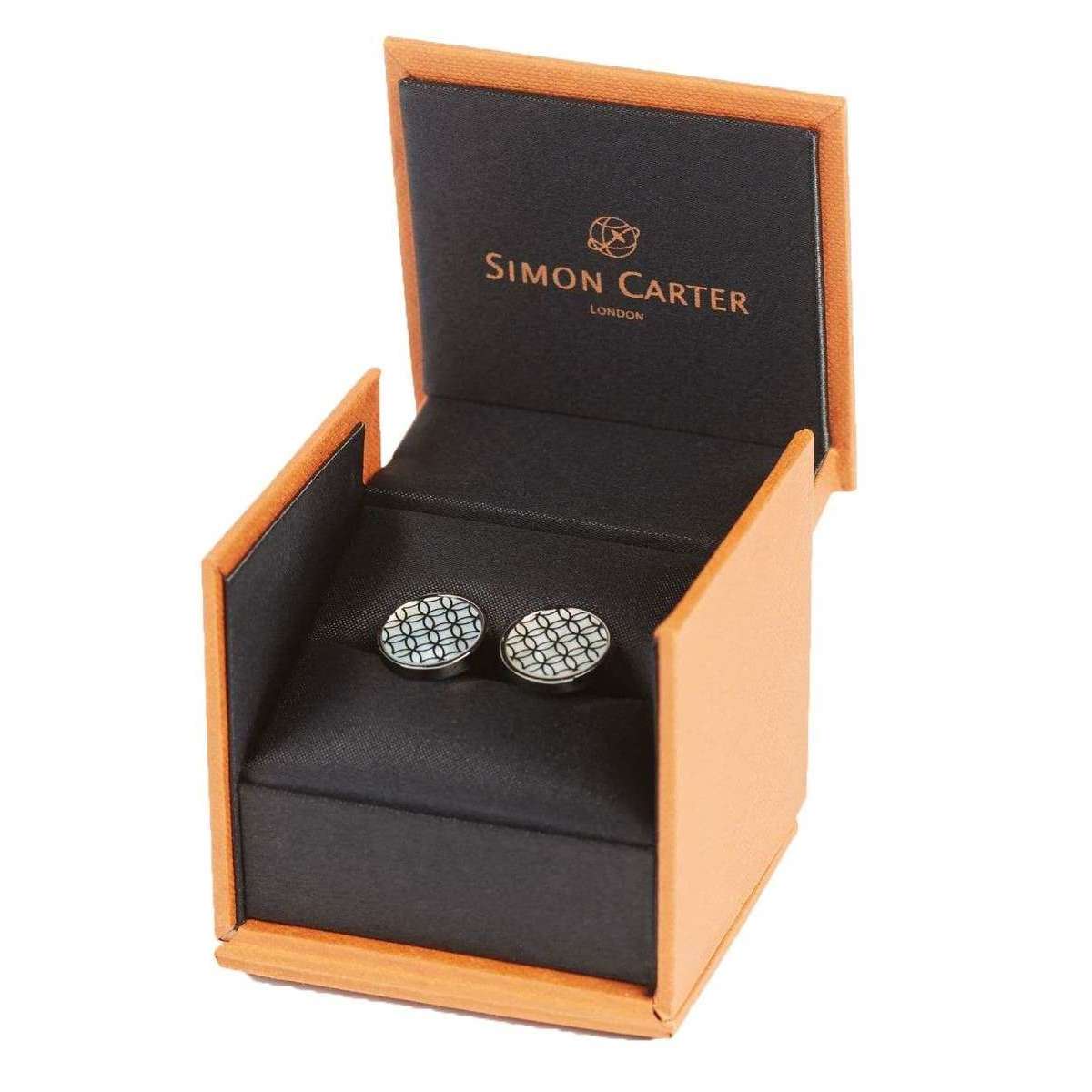 Simon Carter Mother of Pearl Lattice Cufflinks - Gunmetal Grey/White - Image 2
