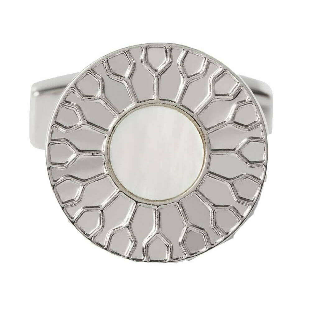 Simon Carter Petal Polished Cufflinks - Silver/White - Image 2