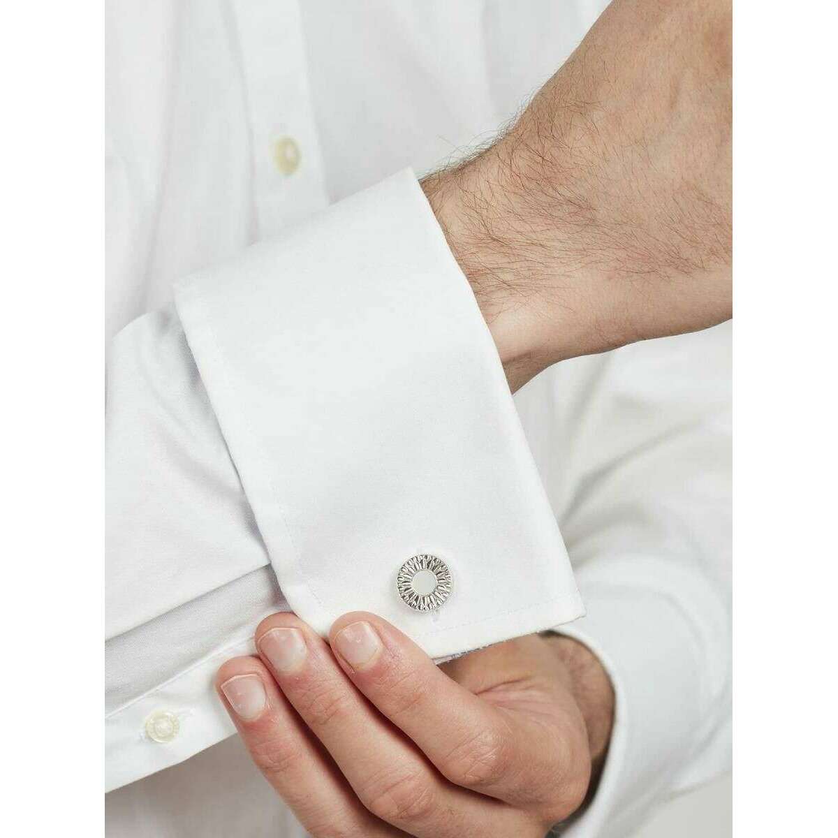 Simon Carter Petal Polished Cufflinks - Silver/White - Image 4