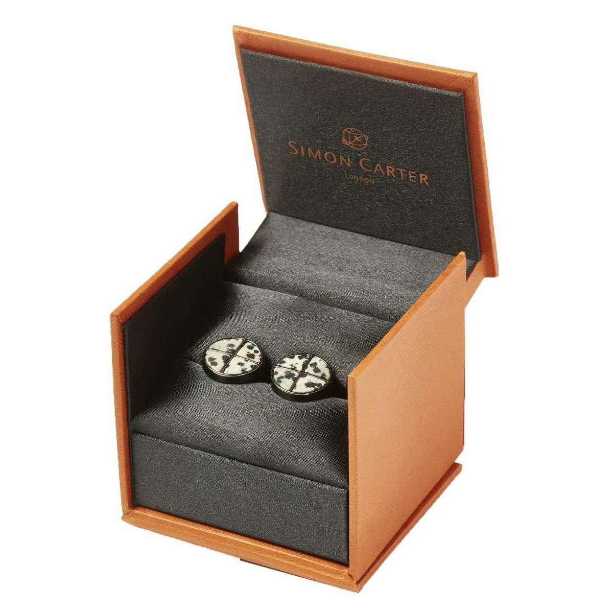 Simon Carter Quadrant Dalmatian Jasper Gunmetal Cufflinks - White/Black/Grey - Image 3