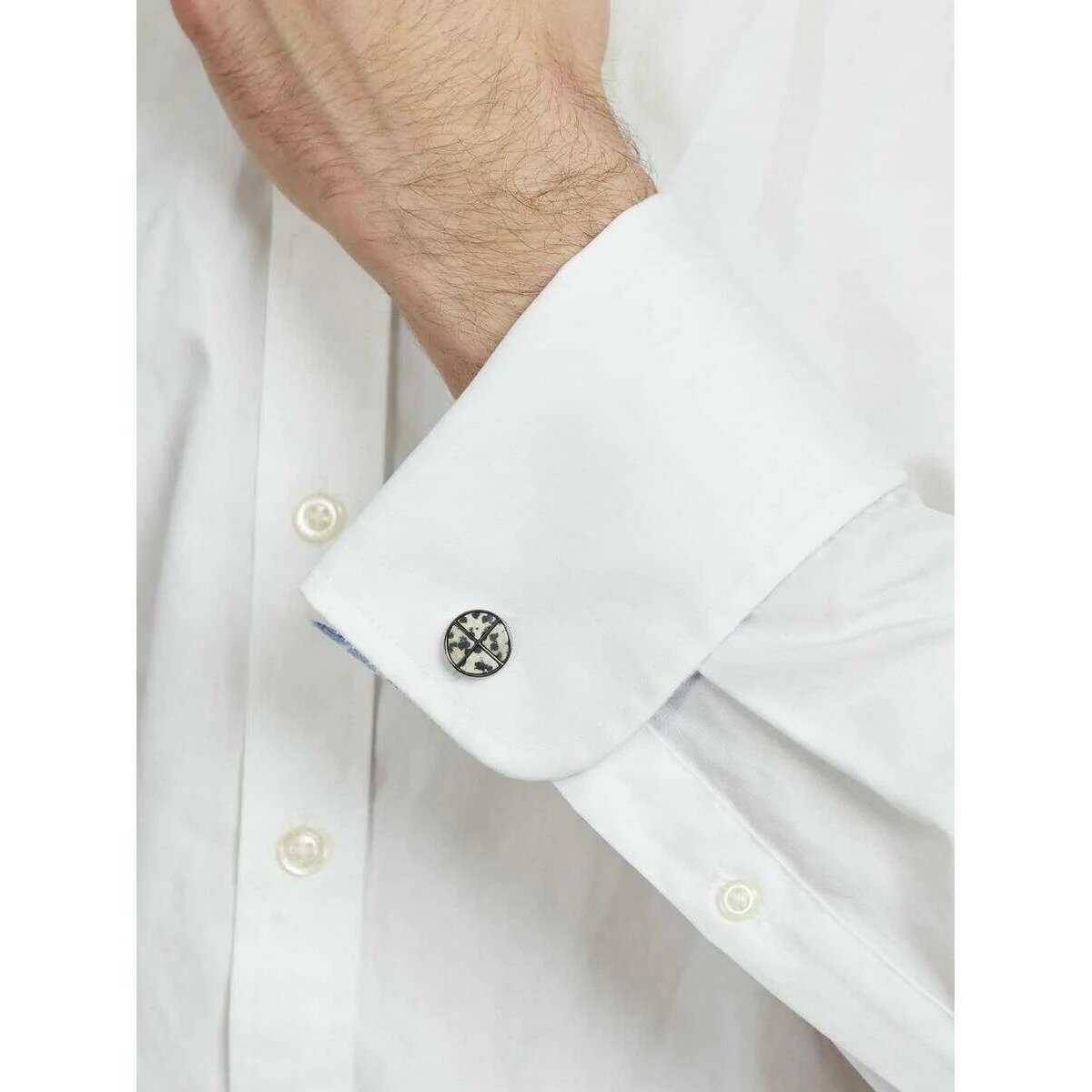 Simon Carter Quadrant Dalmatian Jasper Gunmetal Cufflinks - White/Black/Grey - Image 4