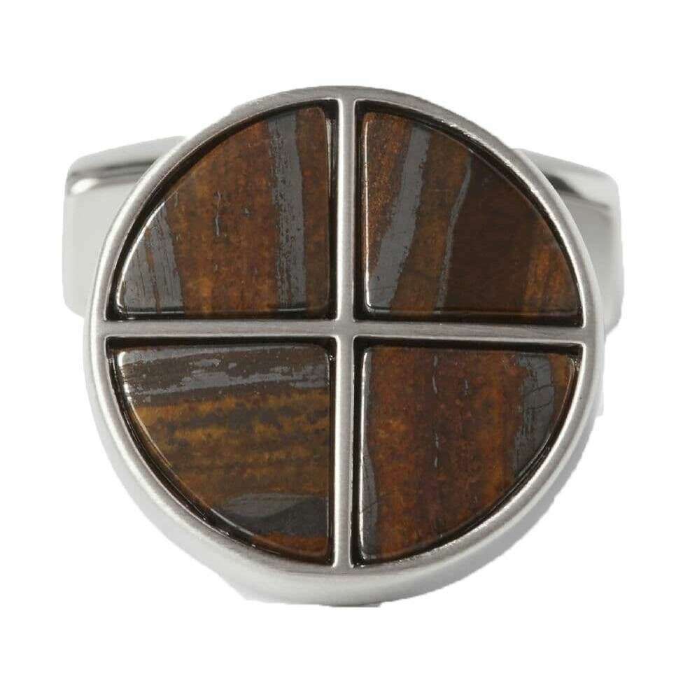 Simon Carter Quadrant Tiger Iron Polished Cufflinks - Brown/Silver - Image 2