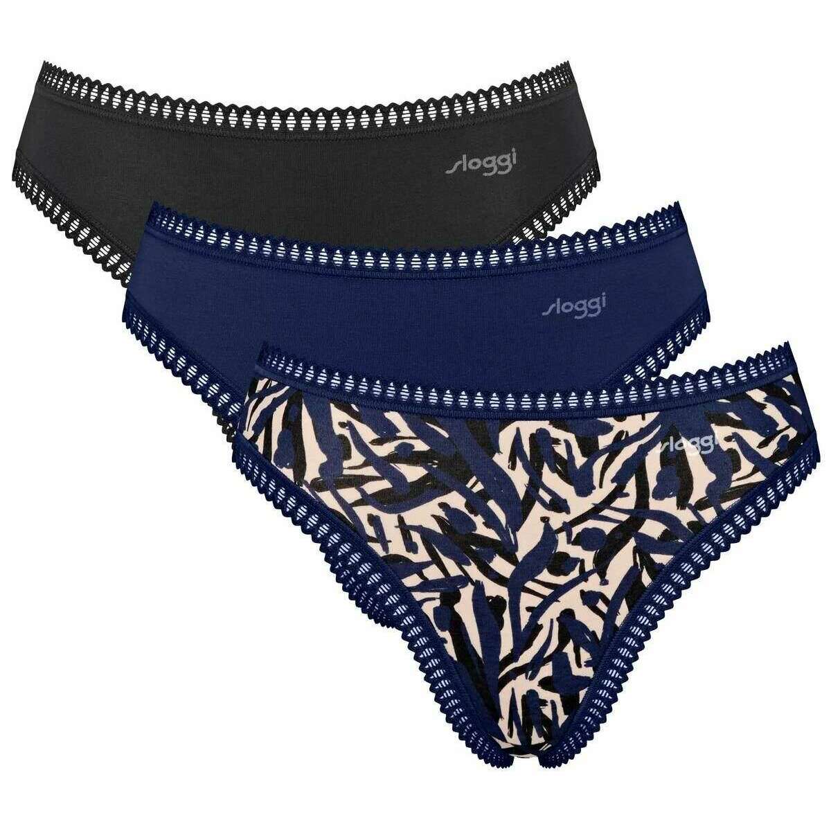 Sloggi 3 Pack GO Crush High Leg Briefs - Dark Blue Combination