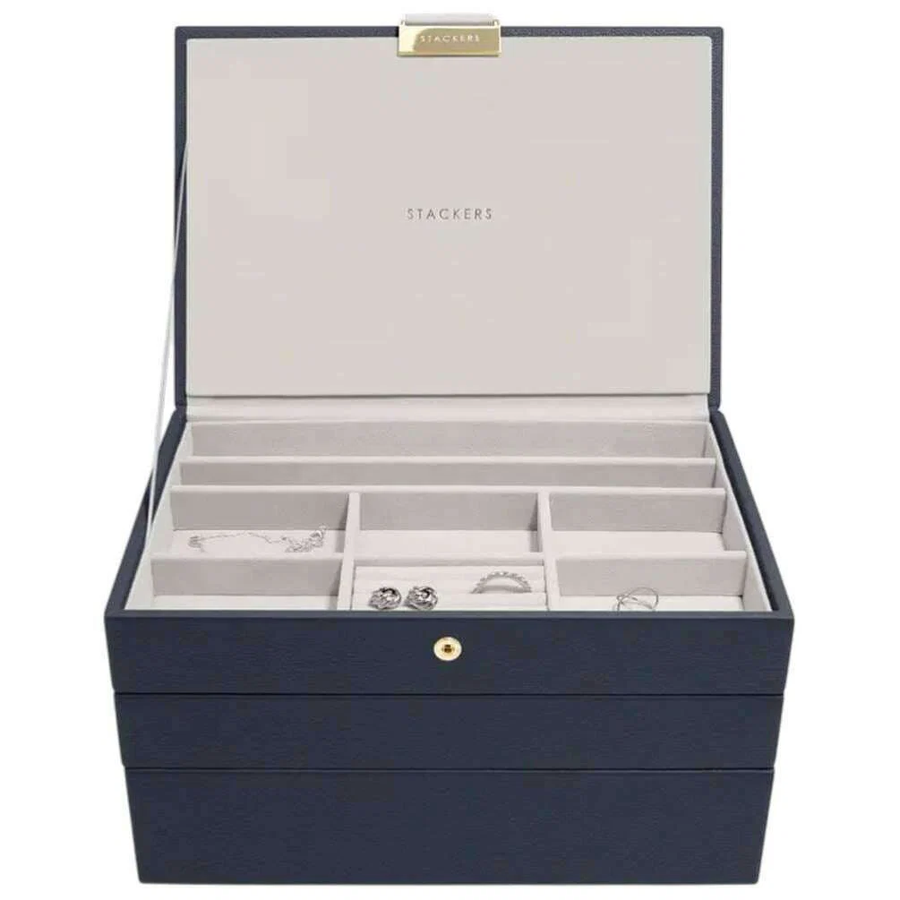 Stackers Classic Jewellery Box set of 3 - Navy Blue